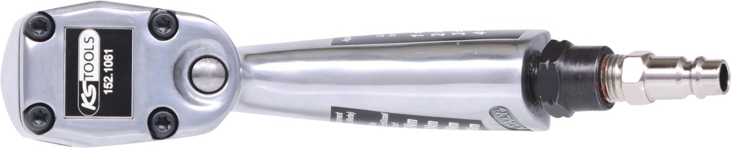 Úhlová bruska se vzduchovým přívodem, stříbrná, od firmy 'KS Tools'. Nástroj s charakteristickým logem. Vhodná pro mechanické práce.