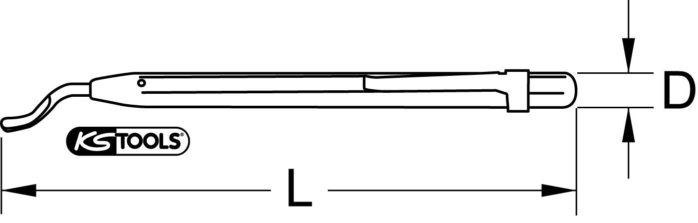 Technický výkres šroubováku s rozměry délka (L) a průměr (D), logo 'KS Tools' viditelné.