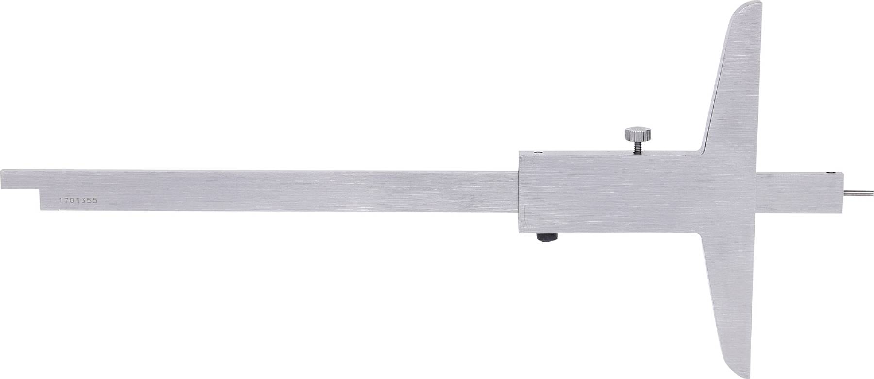 Hloubkoměr z kovu se stupnicí, který je ideální pro měření hloubek nebo otvorů v obrobcích.