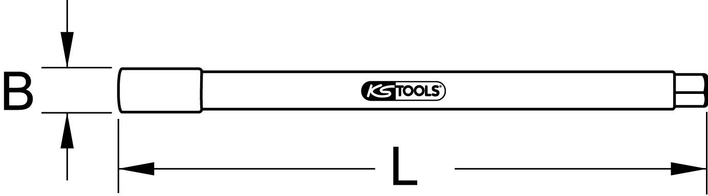 Diagram nástroje: Prodlužovací tyč s rozměry. 'L' znamená délku, 'B' šířku. Logo KS Tools je viditelné.