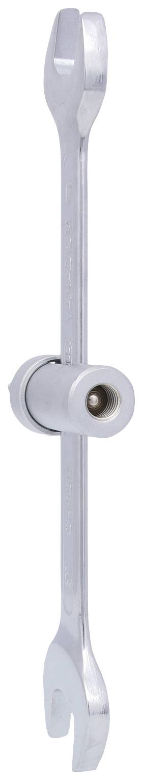 Oboustranný klíč 10x11 mm s trubkovým propojením uprostřed. Vhodný pro specifické montážní nebo opravárenské práce.