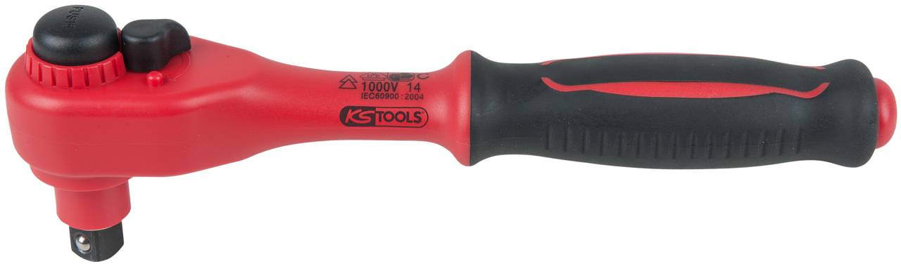 Červený izolovaný kloubový nástroj s černou rukojetí a logem 'KS Tools', vhodný pro práce až do 1000 V.