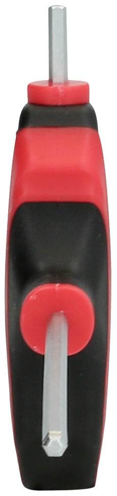 Červeno-černý šroubovák s křížovou a plochOU hlavicí v kompaktním, ergonomickém provedení, zobrazený zepředu.