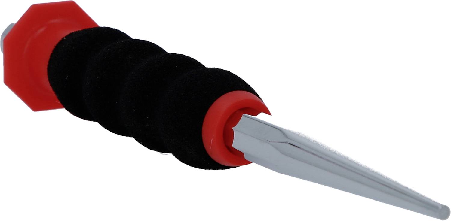 Gumový úchop s kovovým špičatým nástrojem, ideální pro přesné práce nebo elektronické opravy.