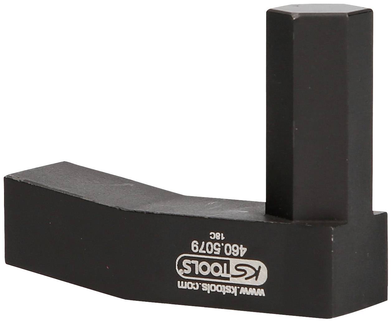 Černý kovový nástroj s ohnutým designem a nápisem 'KS Tools', používaný pro přesné měření nebo montážní účely.