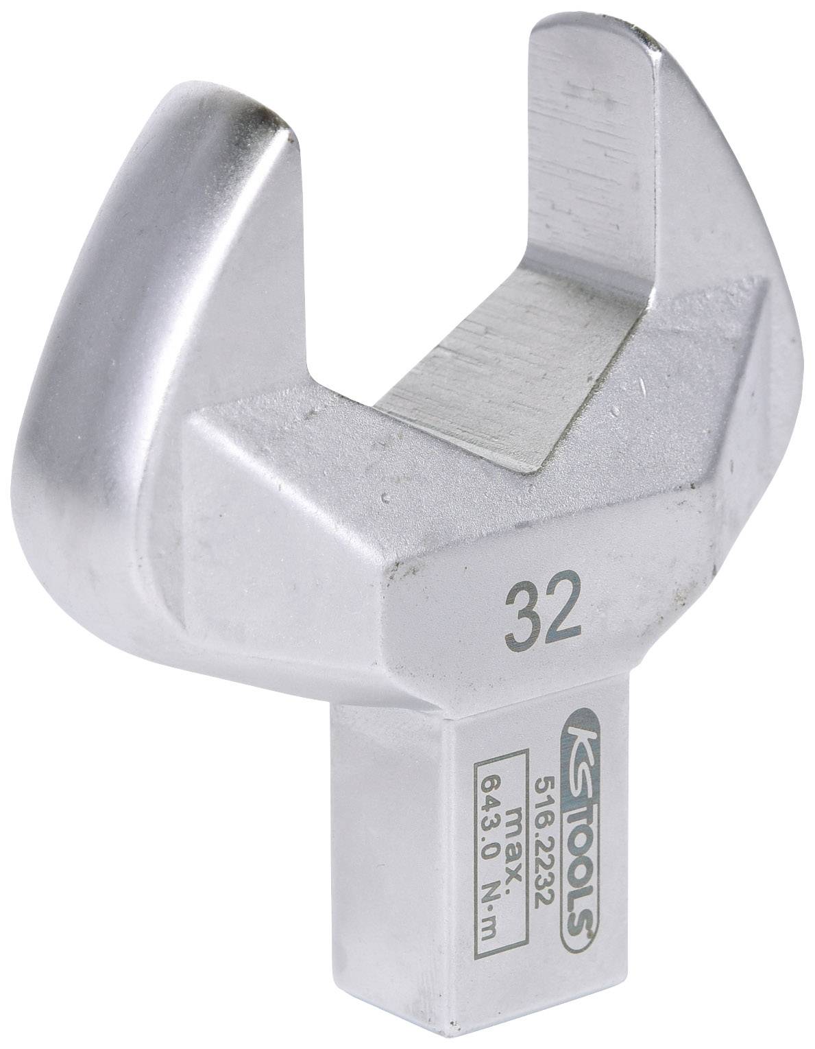 Čtyřhranný klíč s rozsahem 32 mm, stříbrný kov, robustní provedení, vhodný pro momenty až do 643 Nm.