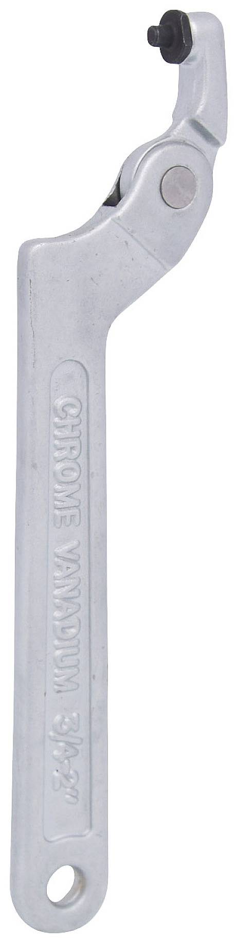 Stříbrný pedálový klíč s otočnou hlavou, vhodný pro opravy jízdních kol. Na rukojeti gravírováno 'CHROME VANADIUM 34675'.