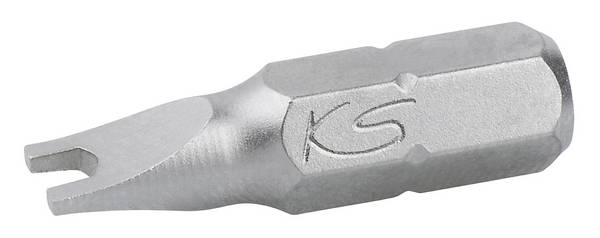 <br>  KS Tools<br>  911.2910<br>  9112910<br>  plochý bit s drážkou<br>  Pohon (šroubovák): 1/4" (6,3 mm)<br>  Typ zakončení: Spanner (se 2 otvory)<br>  4 mm<br>  25 mm<br>