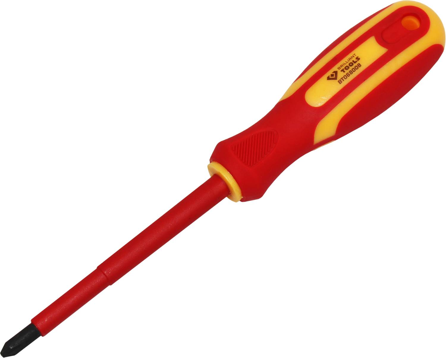 Izolovaný šroubovák s červenou a žlutou rukojetí. Vhodný pro elektrické práce.