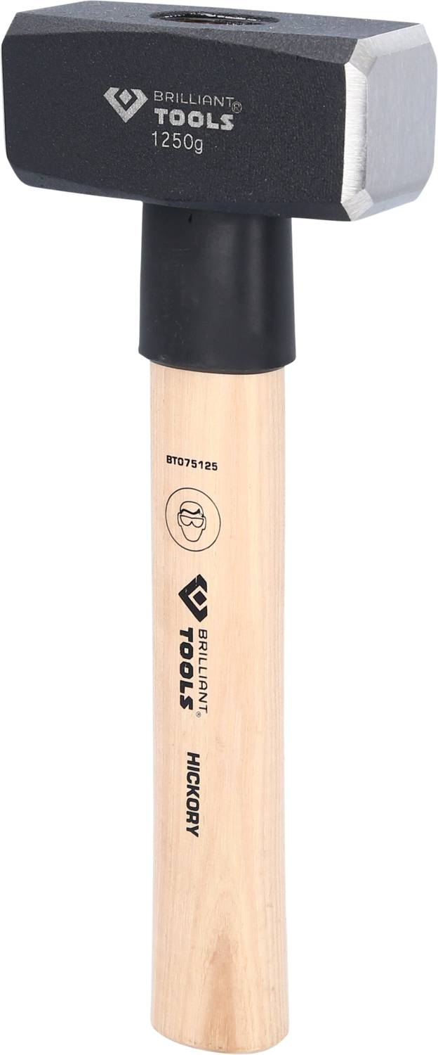 Kladivo s kovovým hlavou a dřevěnou rukojetí. Hlava nese nápis 'Brilliant Tools 1250g'.