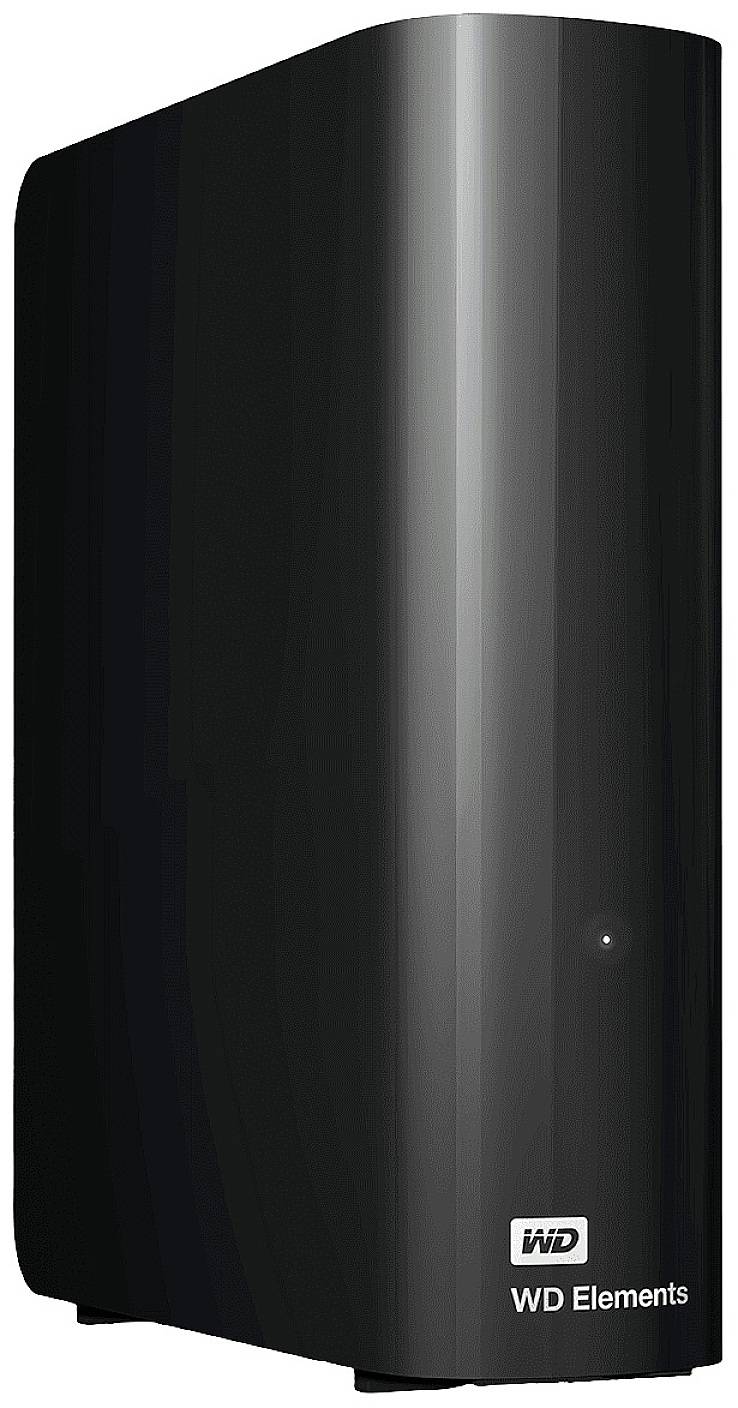 Černý externí pevný disk s logem 'WD Elements' na přední straně.