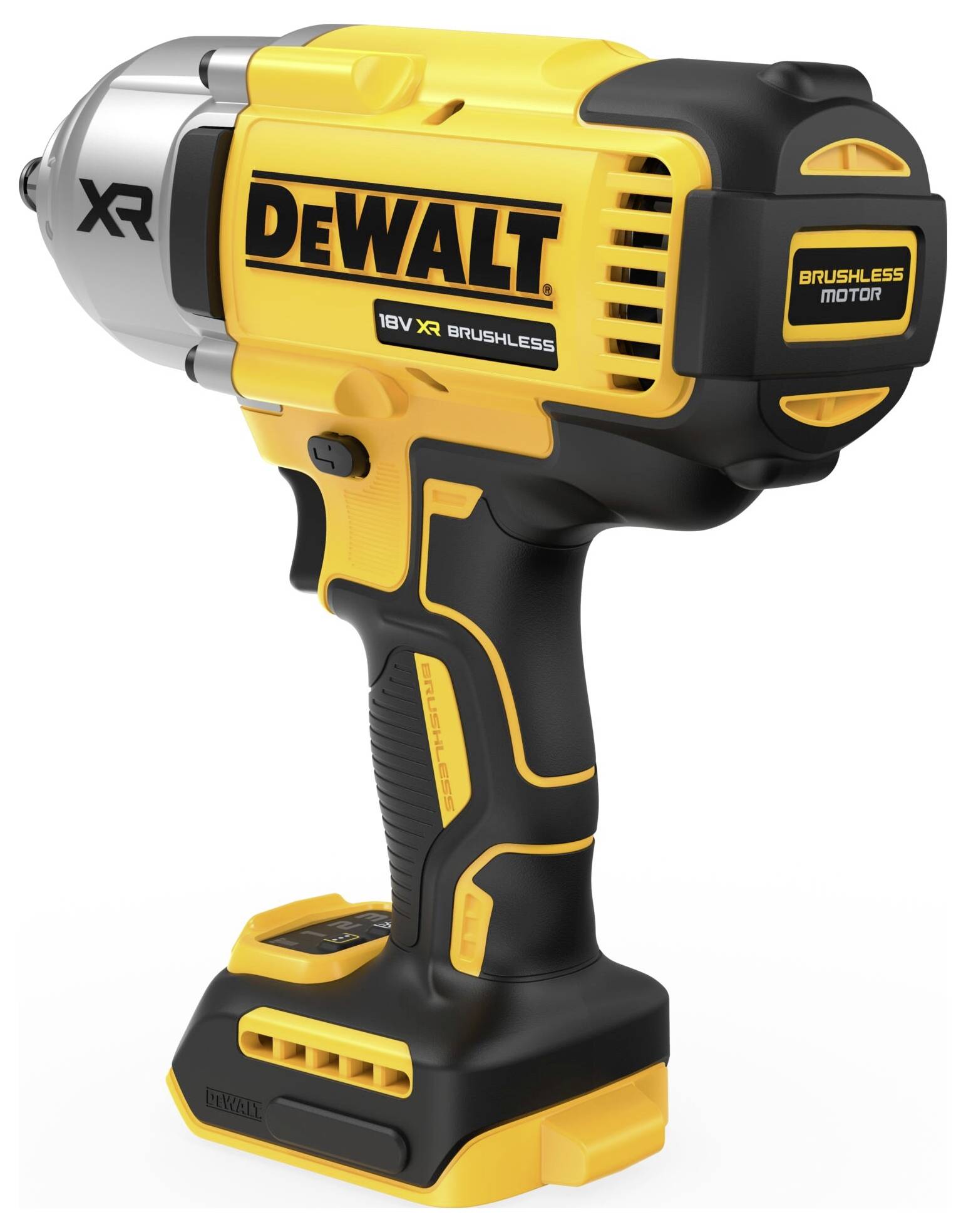Akumulátorový šroubovák značky DeWalt v žluté a černé barvě s bezuhlíkovým motorem. Model '18V XR'.