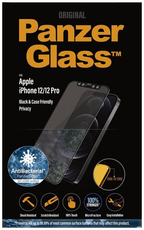 PanzerGlass Edge2Edge ochranné sklo na displej s ochranou soukromí Apple iPhone 12, iPhone 12 Pro 1 ks Chránící proti otiskům prstů, antibakteriální, antireflexní  P2711