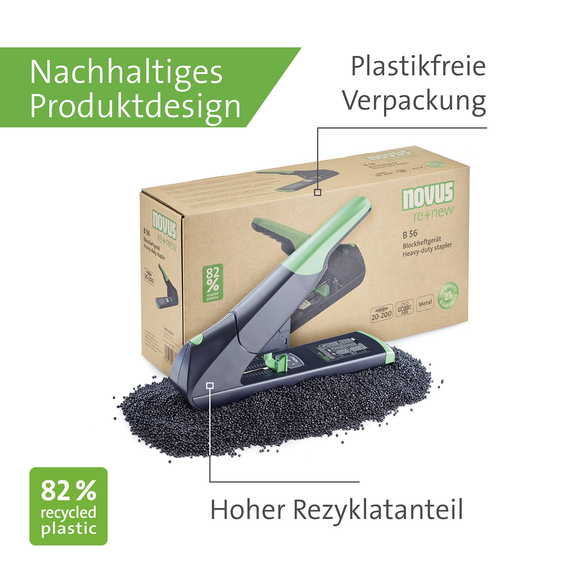 Udržitelný produktový design na obrázku zobrazujícím sponu na balicí pásku vyrobenou z recyklovaného plastu, s minimálním použitím plastových obalů.