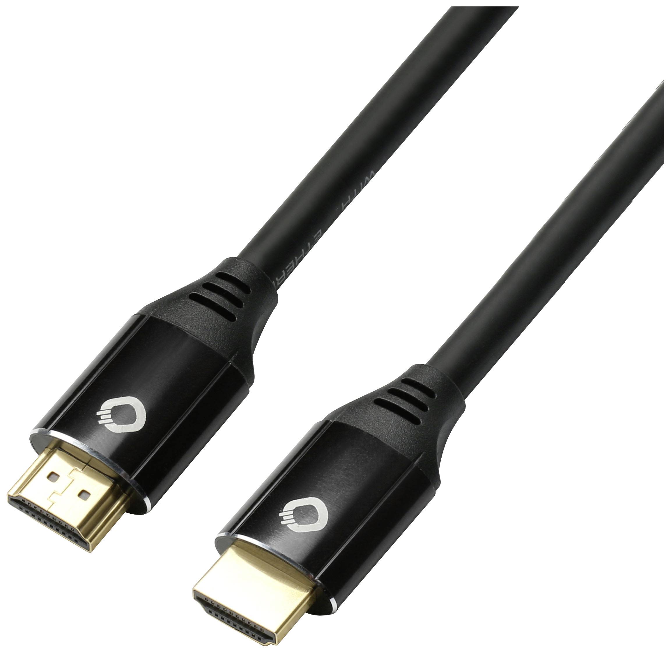 Černý HDMI kabel se dvěma konektory, vhodný pro přenos audio a video signálů mezi zařízeními.