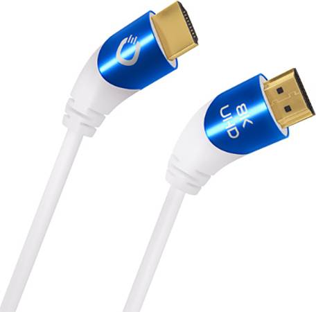 HDMI kabel s modrým designem konektoru, podporuje 8K UHD. Ideální pro vysokokvalitní video přenosy.