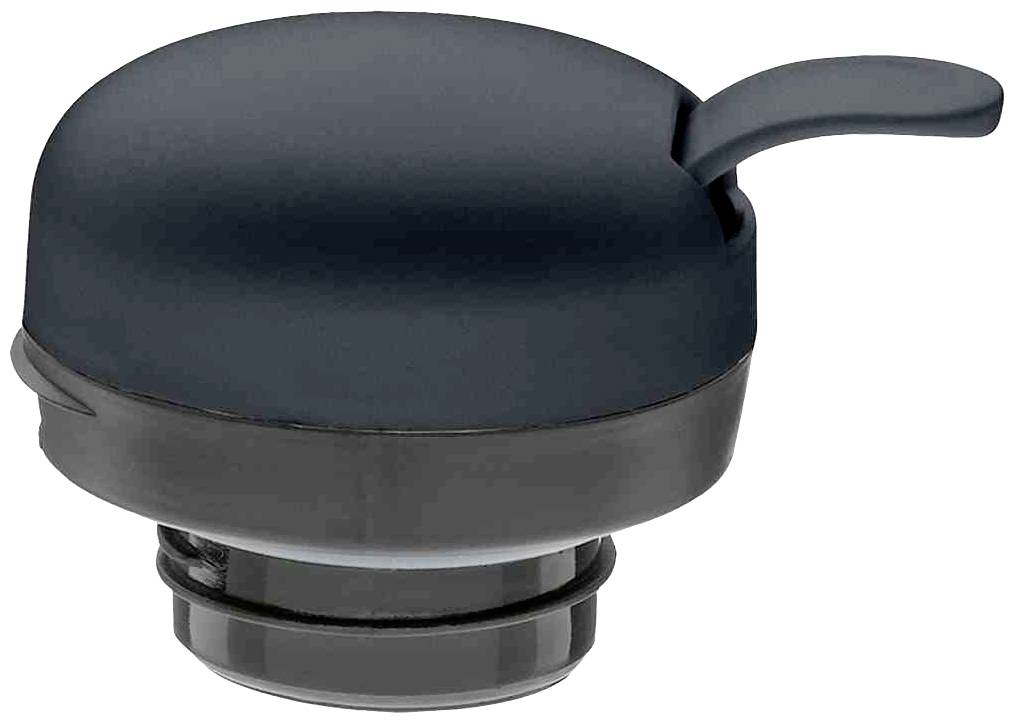 Černý plastový uzávěr s integrovaným pákovým mechanismem pro otevírání, vhodný pro lahve nebo podobné nádoby.