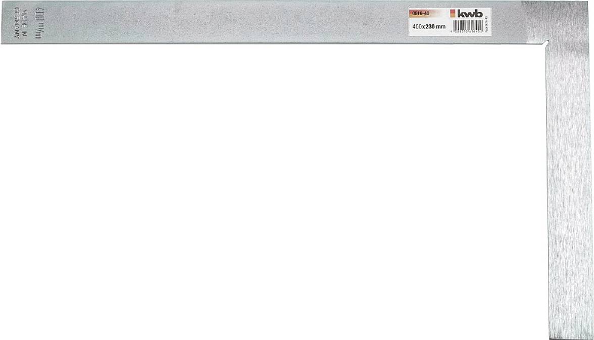 Úhelník z kovu, 400 x 220 mm, značka KWB, nejčastěji používaný jako nástroj pro přesné měření úhlů v řemeslných oborech.