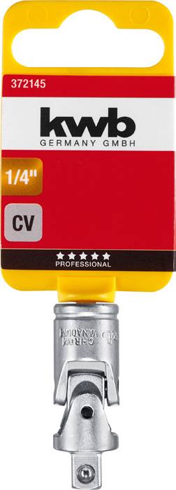 Adaptér nástrčného klíče od kwb Germany GmbH, velikost 1/4 palce, vhodný pro profesionální použití. Balení v červené, žluté a černé barvě.