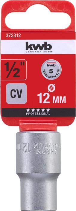 1/2palcová 12mm nástrčná hlavice z chrom-vanadu od kwb. Červený obal, pětiletá záruka, profesionální kvalita.