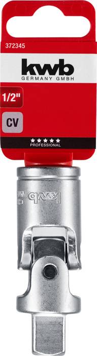 Kloubový kloub s pohonem 1/2 palce, značka 'kwb Germany GmbH', balený s červeným štítkem. Vhodný pro profesionální použití.