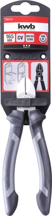 Štípací kleště 'Kwb' na černém kartonu. Délka: 165 mm. Včetně ilustrací správného použití na obalu.