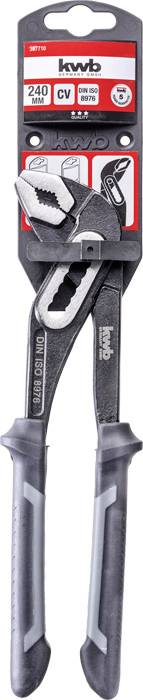 Nastavitelné kleště na vodu s ergonomickými rukojeťmi a délkou 240 mm, zabalené v originálním obalu značky Kwb.