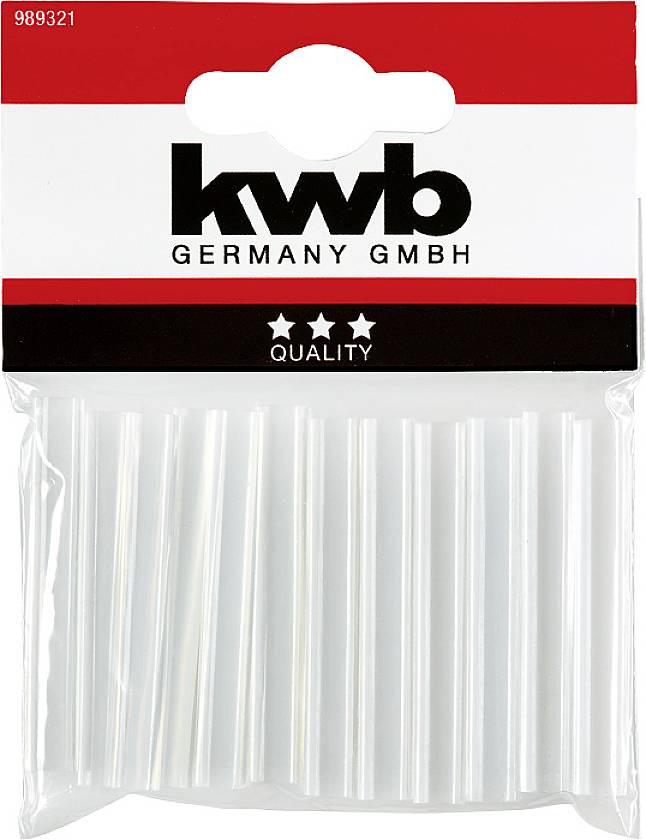 'kwb GERMANY GMBH' Lepicí patrony v balení po 10 kusech s transparentními tyčinkami, vhodné pro různé lepicí aplikace.