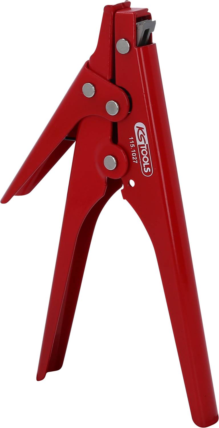 Červené kleště s pákovým mechanismem, používané pro sevření nebo upevnění objektů.