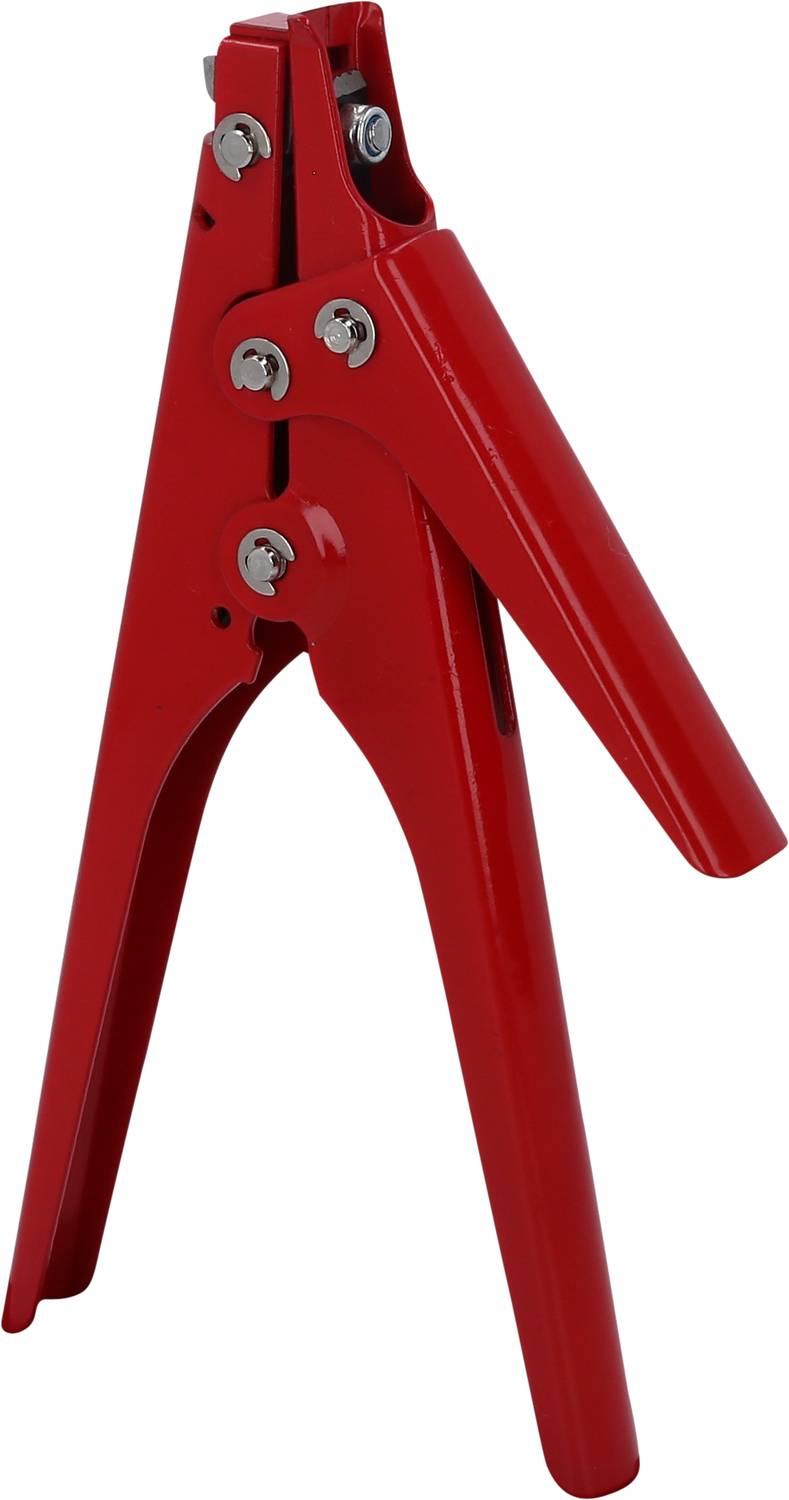 Červené kleště s ergonomickou rukojetí, otevřené. Vhodné pro různé mechanické práce a instalace.