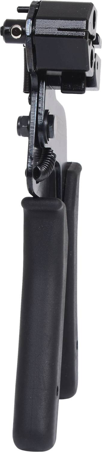 Na obrázku je černý nástroj s dlouhými rukojeťmi a pákovým mechanismem, pravděpodobně napínač lana nebo nástroj pro napínání drátů.