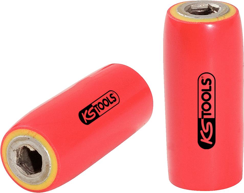 Dva červené nástrčné klíče KS Tools s šestihranným otvorem, vhodné pro použití s klíči.