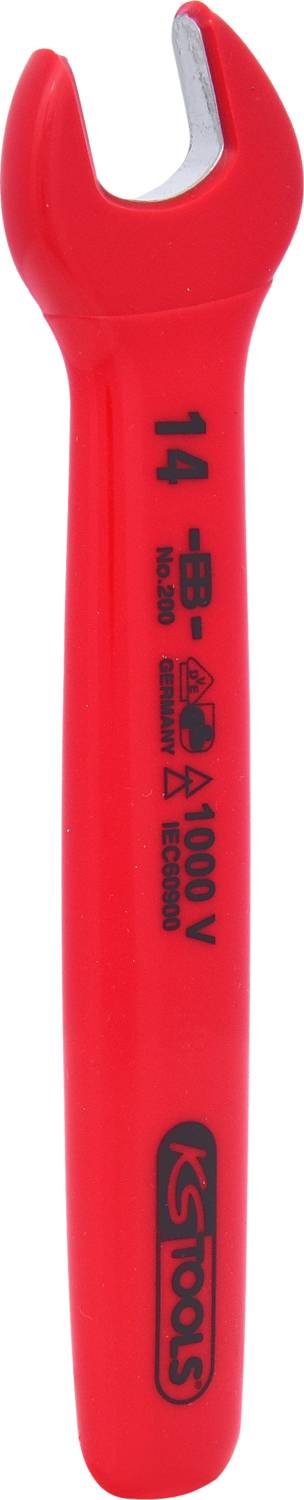 Červený izolovaný stavitelný klíč s logem GS-Tools, vhodný pro práce do 1000V. Označený velikostí '14'.