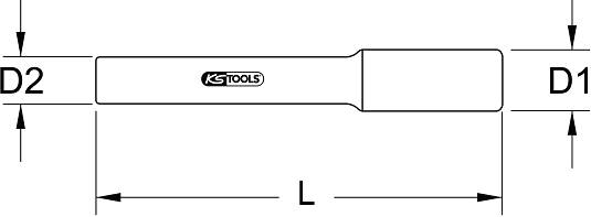 Obrázek technického nástroje s rozměry 'D1', 'D2' a 'L', s logem KS Tools uprostřed.