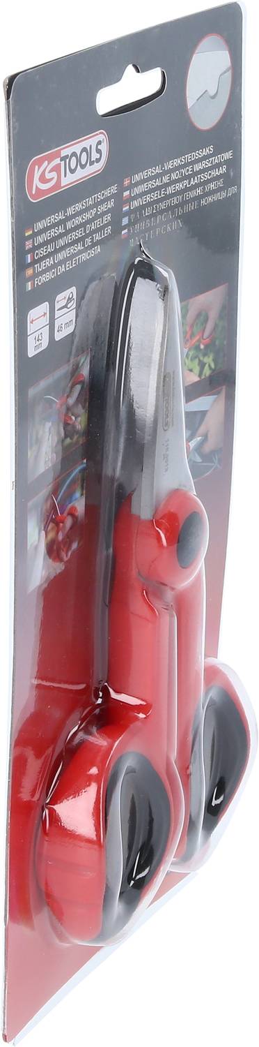 Zabalené červené a černé řezné nástroje od KS Tools, vhodné pro řezání drátů, v průhledném plastovém obalu.