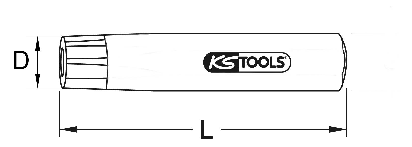 Technický výkres válcového nástroje s rozměry 'L' (délka) a 'D' (průměr), označený štítkem 'KS Tools'.