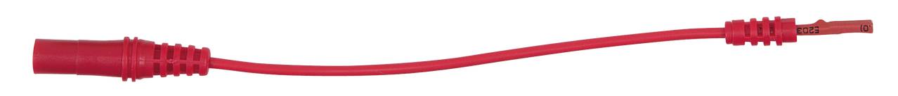 Červený audio kabel se dvěma koncovkami, používaný k propojení audio zařízení.