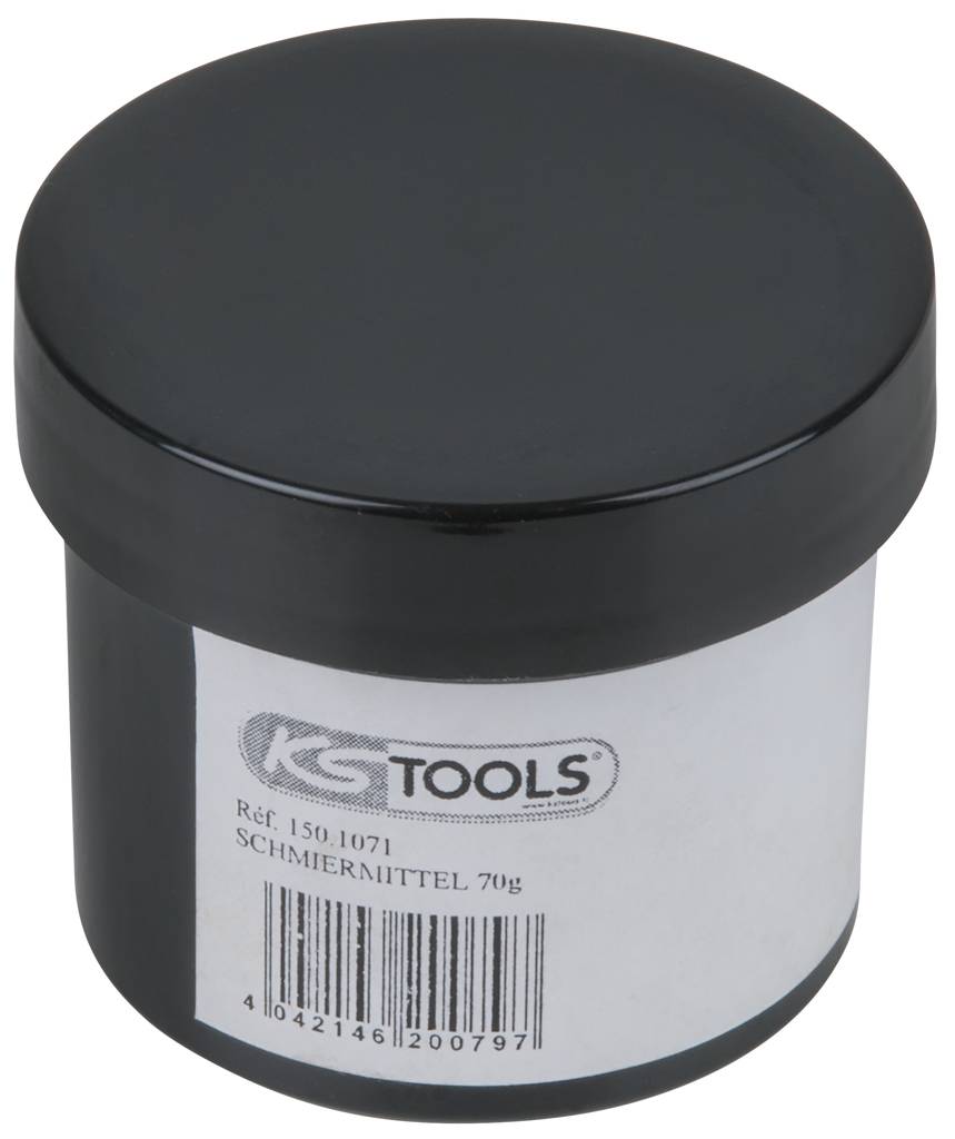 Černá dóza s etiketou "KG Tools, Ref. 1501071, mazivo 70g".