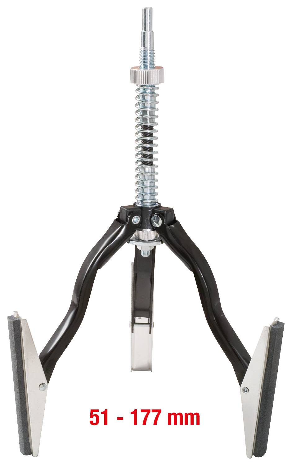 Černý, kovový vnitřní stahovák, nastavitelný od 51 do 177 mm. Vhodný pro odstraňování ložisek nebo pouzder vnitřních konstrukčních skupin.