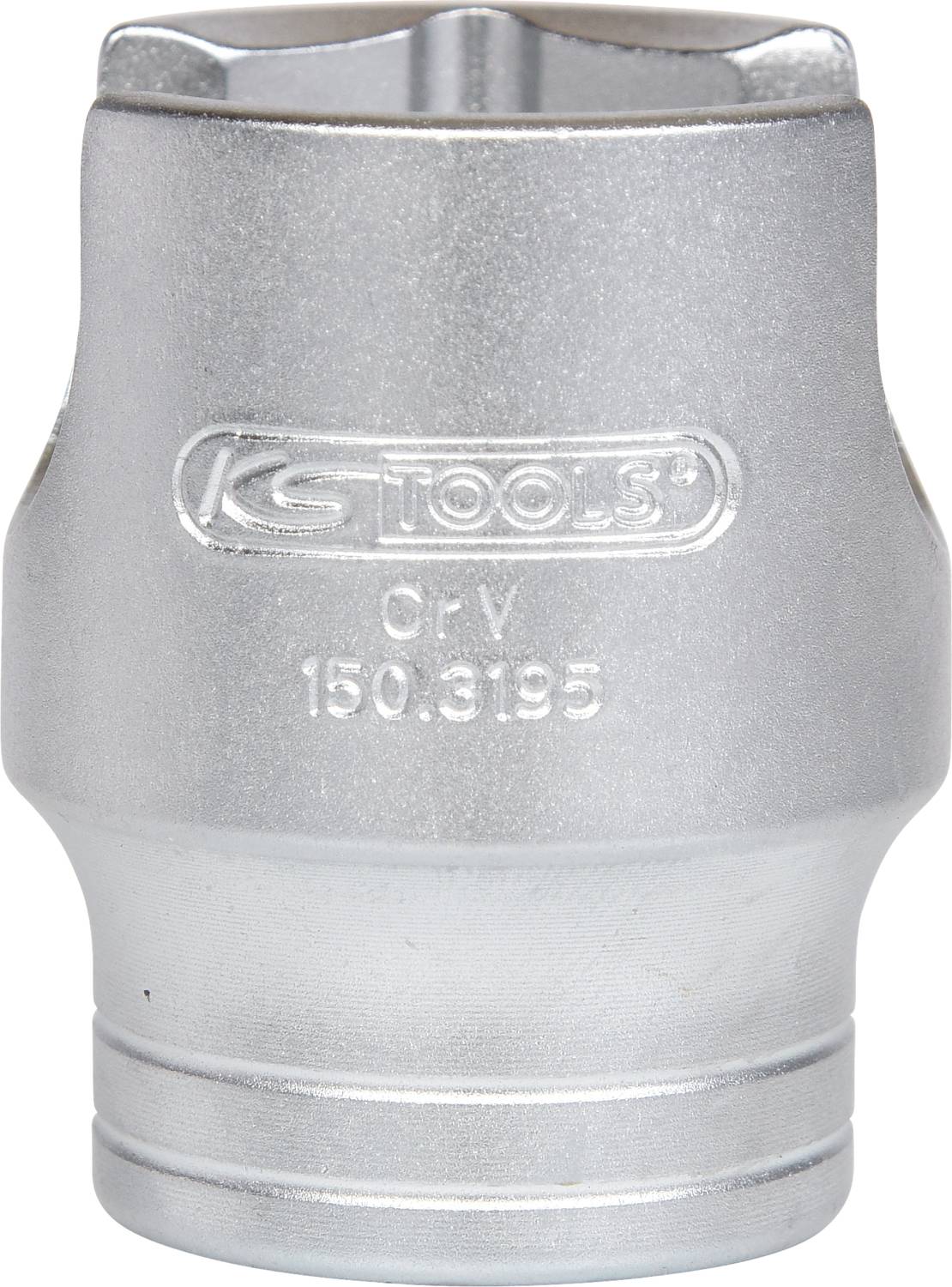 Stříbrný nástavec na ráčnu z kovu, označený jako 'KS Tools CrV 150.3195'. Primárně používaný pro mechanické práce.