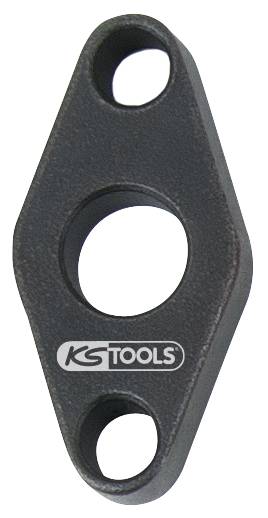 Černý, kosočtvercový kovový nástroj od KS Tools se třemi kulatými otvory různých velikostí.