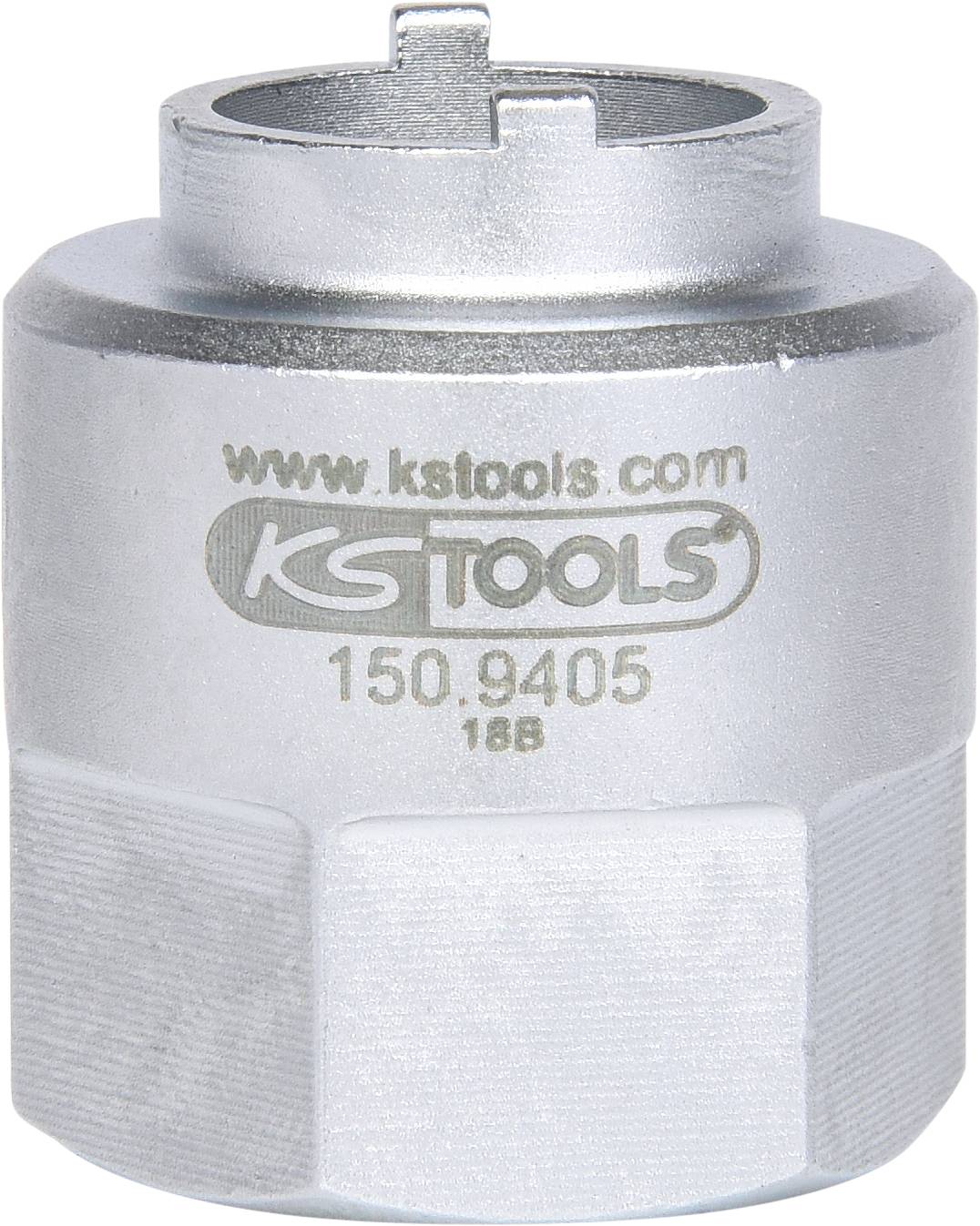 Stříbrný klíč od KS Tools s číslem '150.9405', válcovitého tvaru s vroubkovaným koncem a logem výrobce nahoře.
