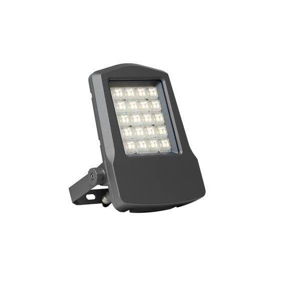 LED reflektor; moderní design; vhodný pro venkovní osvětlení; černý; zobrazuje obdélníkové světelné prvky.