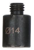 Černý válcový adaptér se závitem, označený "Ø14". Používá se pro připojení zařízení s různým průměrem.