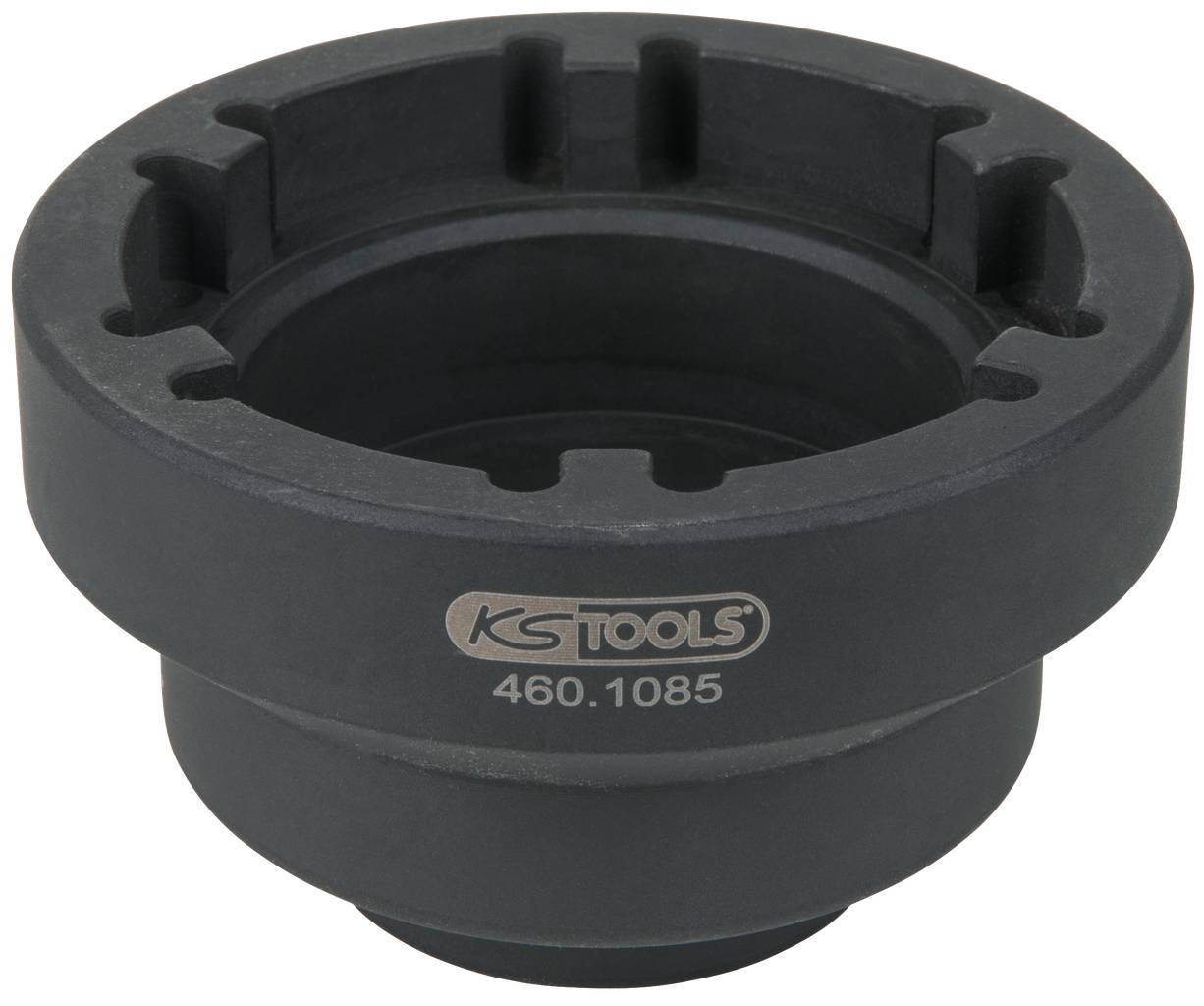 Černá součástka nářadí s nápisem 'KS Tools 460.1085', pravděpodobně připojovací prvek pro mechanické použití.