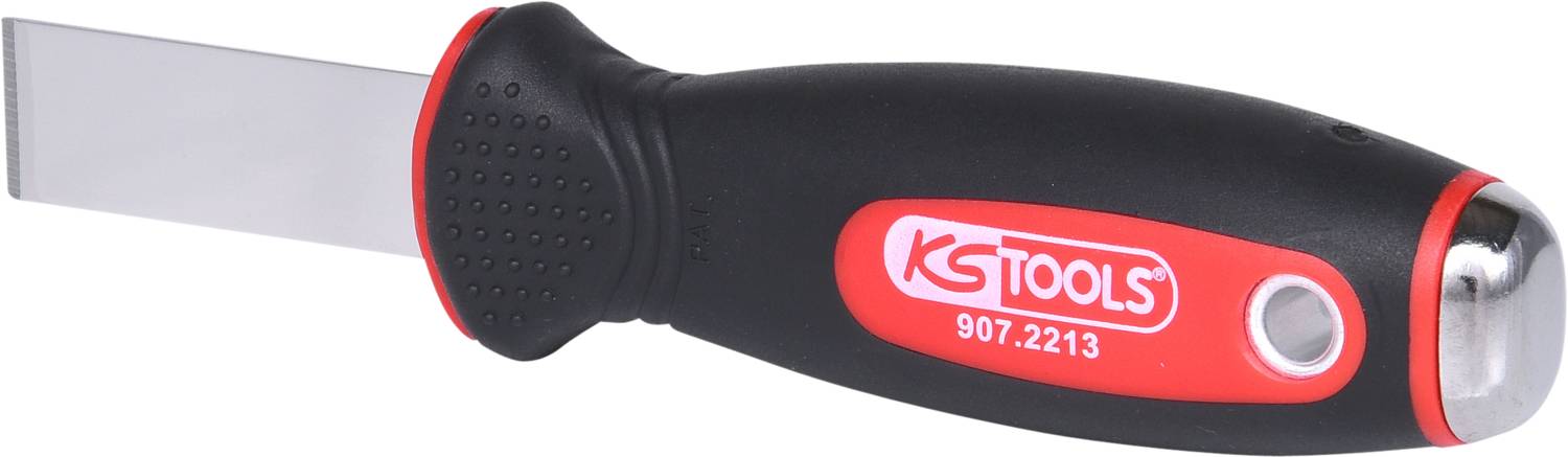 Černý a červený rukojeť s čepelí, označený "KS TOOLS 907.2213".