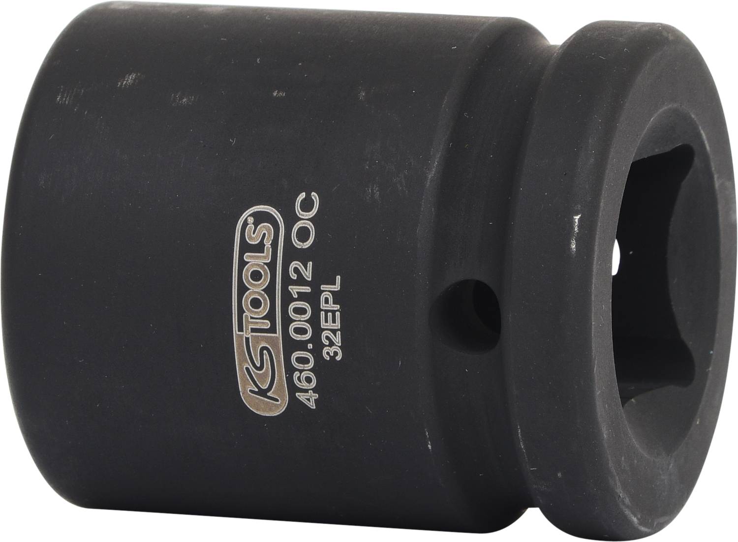 Černý nástrčný klíč s nápisem 'KS TOOLS 460.0012 OC 32EPL', vhodný pro těžké práce a rázové utahováky.