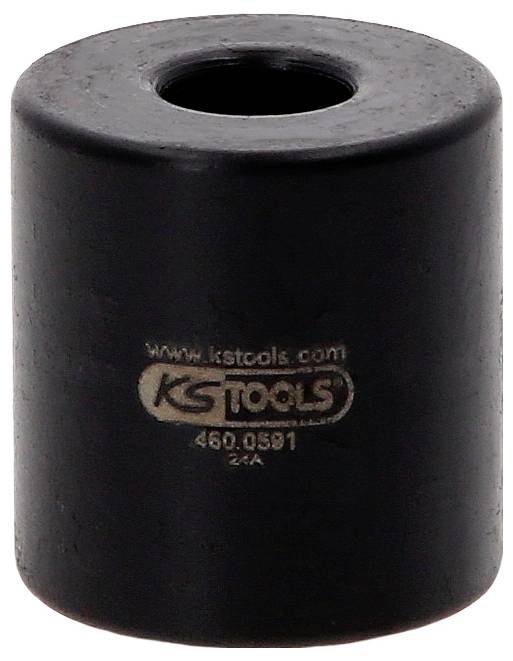Černý válcový adaptér nástroje se svorkovnicí s centrálním otvorem, označený „KS Tools" a číslem součásti 460.0591.