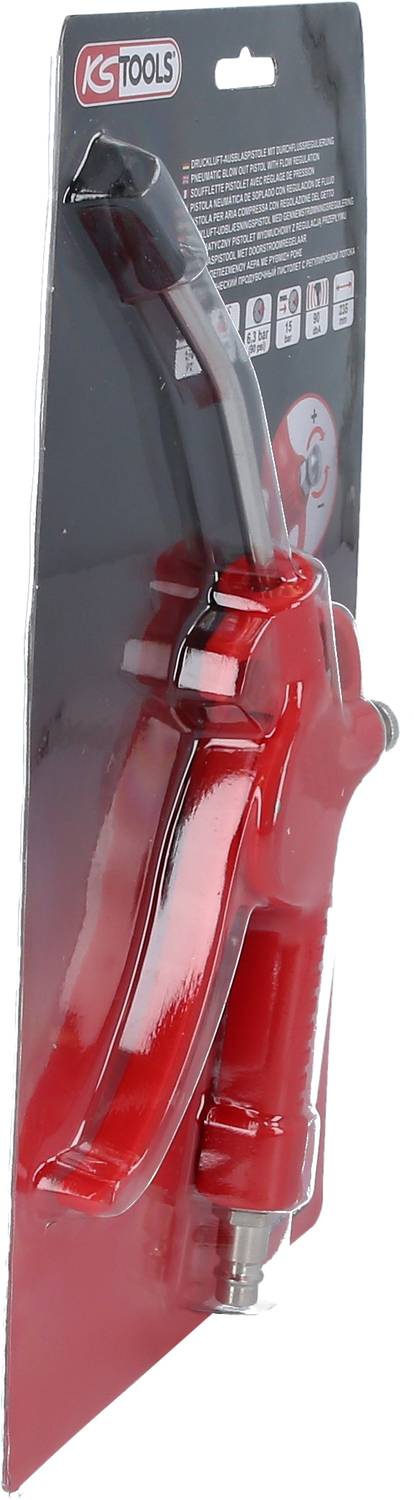 Červená pneumatická pistole od KS Tools v obalu, zobrazená z boku.