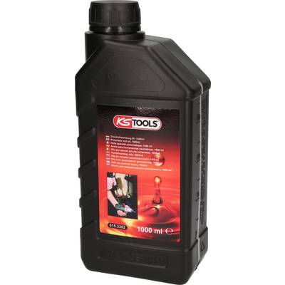 Černá plastová láhev s 1000 ml motorového oleje od KS Tools. Červený štítek zobrazuje kapku a text v různých jazycích.